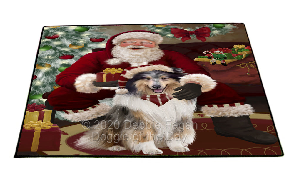 Santa's Christmas Surprise Rough Collie Dog Indoor/Outdoor Welcome Floormat - Premium Quality Washable Anti-Slip Doormat Rug FLMS57556