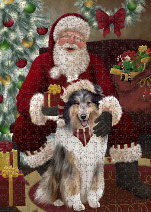 Santa's Christmas Surprise Rough Collie Dog Puzzle with Photo Tin PUZL100944