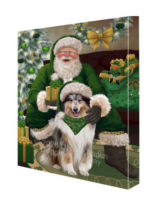 Christmas Irish Santa with Gift and Rough Collie Dog Canvas Print Wall Art Décor CVS148004