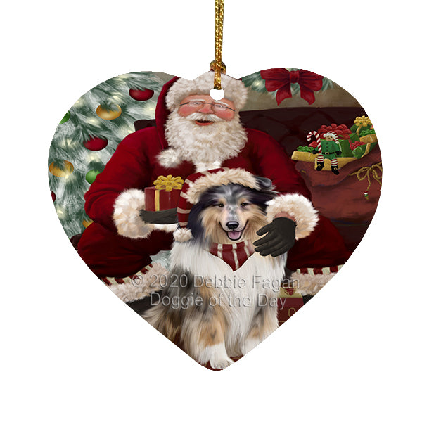 Santa's Christmas Surprise Rough Collie Dog Heart Christmas Ornament RFPOR58403