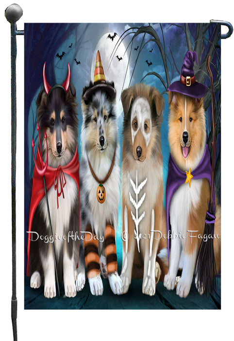 Happy Halloween Trick or Treat Rough Collie Dogs Garden Flags- Outdoor Double Sided Garden Yard Porch Lawn Spring Decorative Vertical Home Flags 12 1/2"w x 18"h