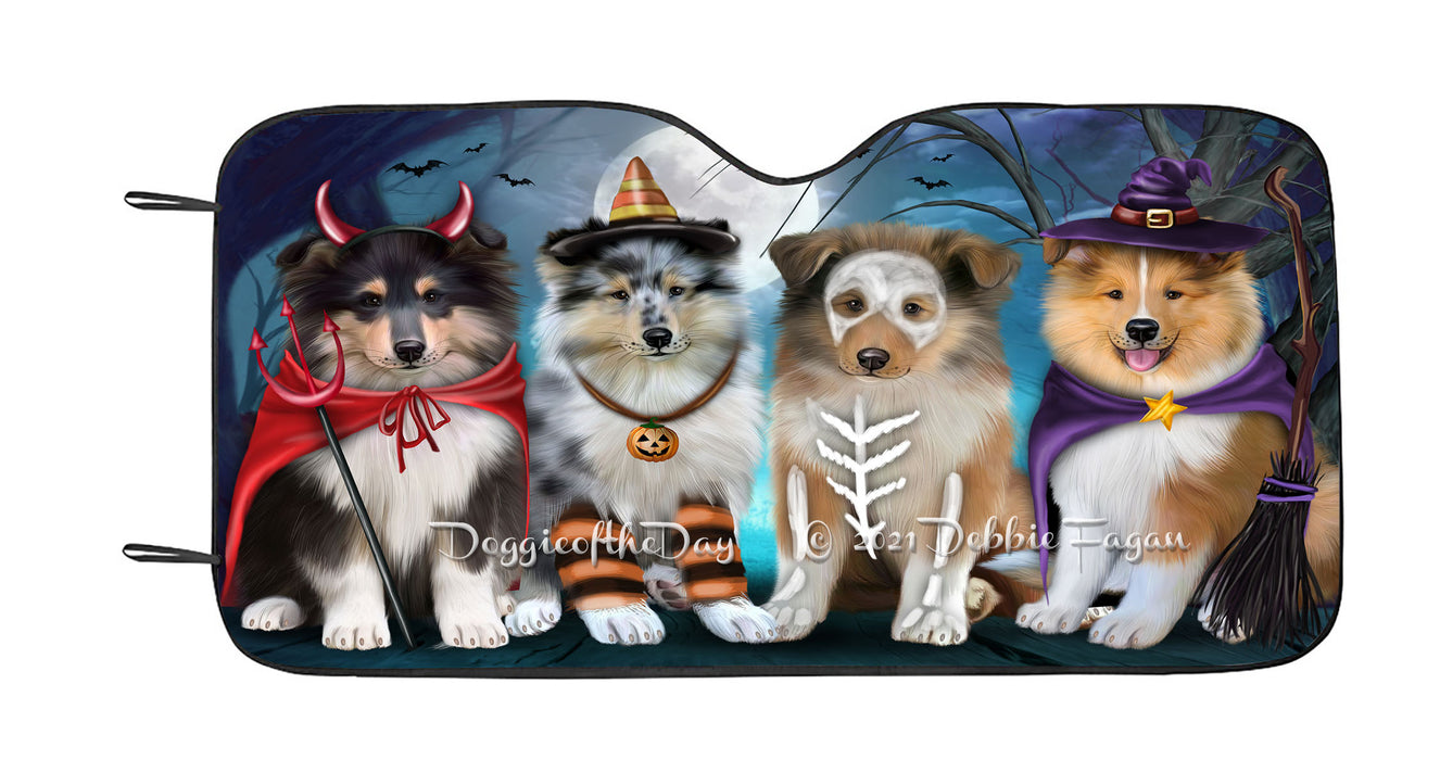 Happy Halloween Trick or Treat Rough Collie Dogs Car Sun Shade Cover Curtain