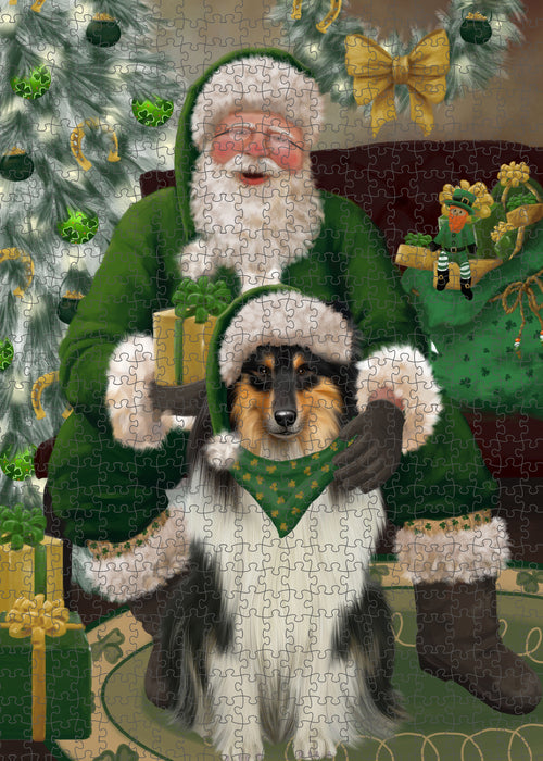 Christmas Irish Santa with Gift and Rough Collie Dog Puzzle with Photo Tin PUZL100552