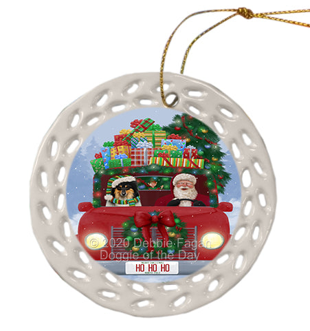 Christmas Honk Honk Red Truck with Santa and Rough Collie Dog Doily Ornament DPOR59385
