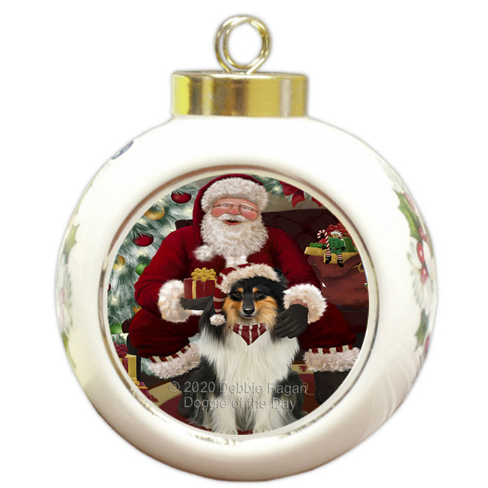 Santa's Christmas Surprise Rough Collie Dog Round Ball Christmas Ornament RBPOR58062