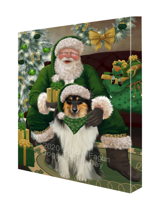 Christmas Irish Santa with Gift and Rough Collie Dog Canvas Print Wall Art Décor CVS148013