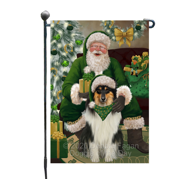 Christmas Irish Santa with Gift and Rough Collie Dog Garden Flag GFLG66679