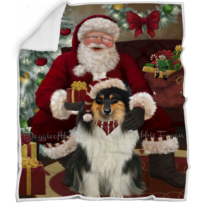 Santa's Christmas Surprise Rough Collie Dog Blanket BLNKT142398