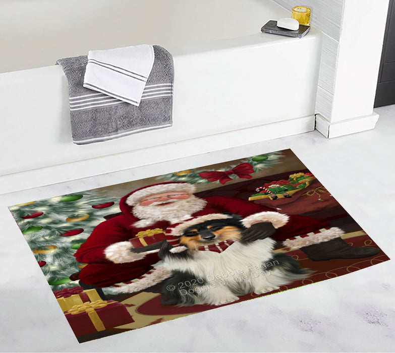 Santa's Christmas Surprise Rough Collie Dog Bathroom Rugs with Non Slip Soft Bath Mat for Tub BRUG55597