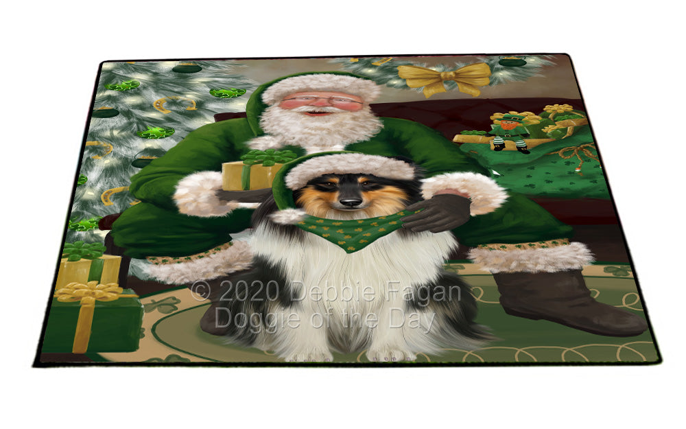 Christmas Irish Santa with Gift and Rough Collie Dog Indoor/Outdoor Welcome Floormat - Premium Quality Washable Anti-Slip Doormat Rug FLMS57262