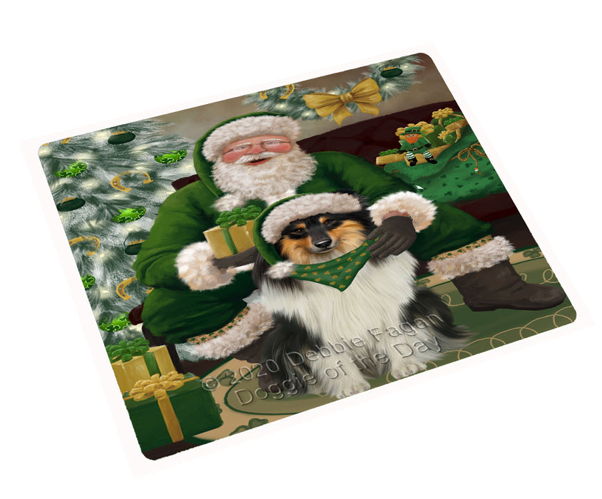 Christmas Irish Santa with Gift and Rough Collie Dog Cutting Board - Easy Grip Non-Slip Dishwasher Safe Chopping Board Vegetables C78442