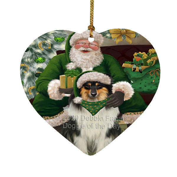 Christmas Irish Santa with Gift and Rough Collie Dog Heart Christmas Ornament RFPOR58305