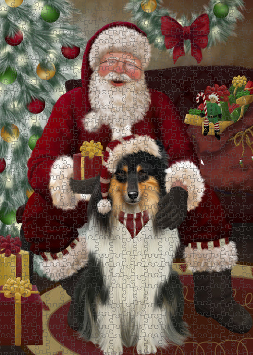 Santa's Christmas Surprise Rough Collie Dog Puzzle with Photo Tin PUZL100948