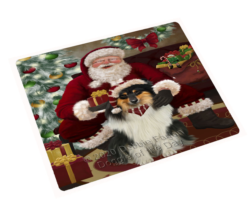 Santa's Christmas Surprise Rough Collie Dog Cutting Board - Easy Grip Non-Slip Dishwasher Safe Chopping Board Vegetables C78739