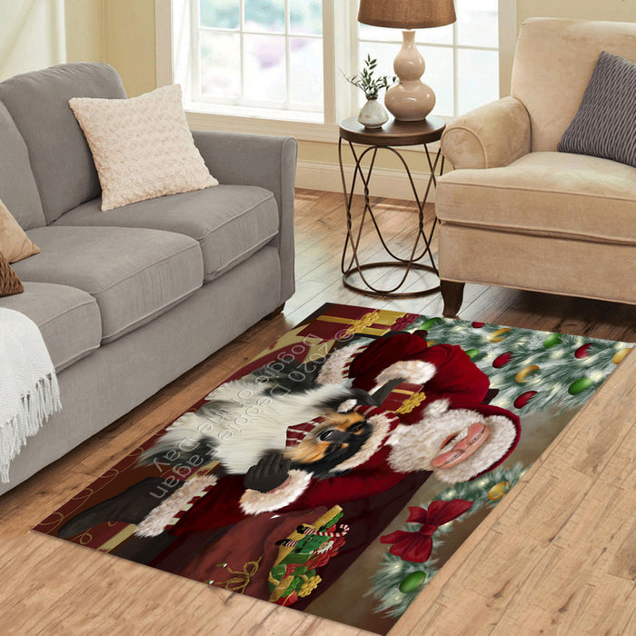 Santa's Christmas Surprise Rough Collie Dog Polyester Living Room Carpet Area Rug ARUG67790