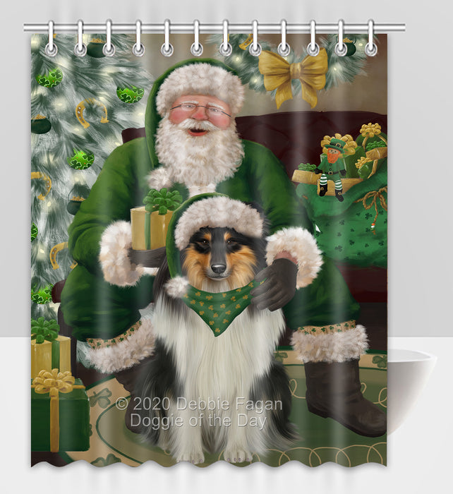 Christmas Irish Santa with Gift and Rough Collie Dog Shower Curtain Bathroom Accessories Decor Bath Tub Screens SC173
