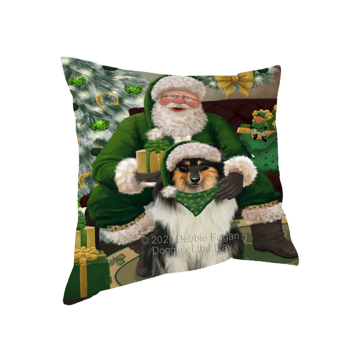 Christmas Irish Santa with Gift and Rough Collie Dog Pillow PIL86936
