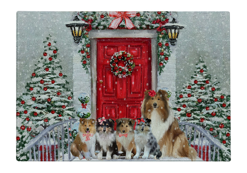 Christmas Holiday Welcome Rough Collie Dogs Cutting Board - For Kitchen - Scratch & Stain Resistant - Designed To Stay In Place - Easy To Clean By Hand - Perfect for Chopping Meats, Vegetables