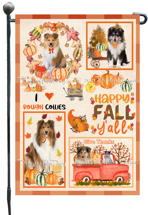 Happy Fall Y'all Pumpkin Rough Collie Dogs Garden Flags- Outdoor Double Sided Garden Yard Porch Lawn Spring Decorative Vertical Home Flags 12 1/2"w x 18"h