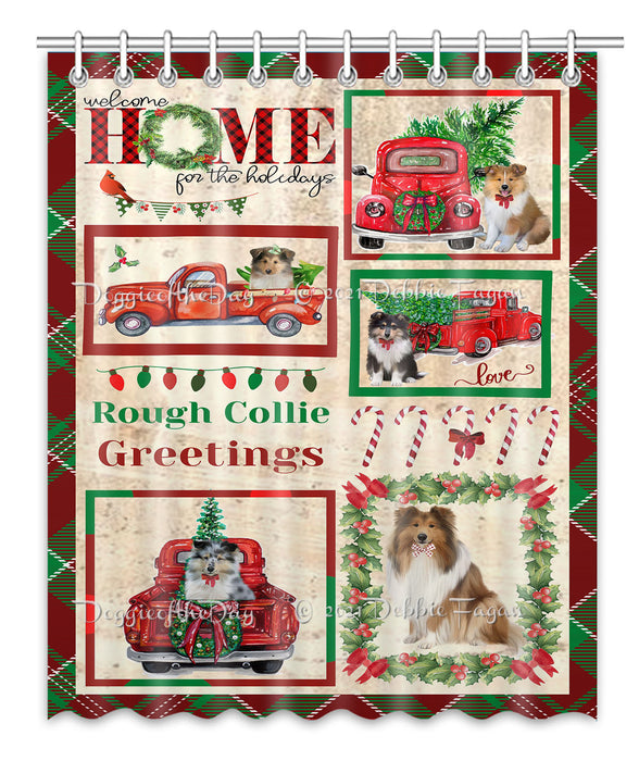 Welcome Home for Christmas Holidays Rough Collie Dogs Shower Curtain Bathroom Accessories Decor Bath Tub Screens