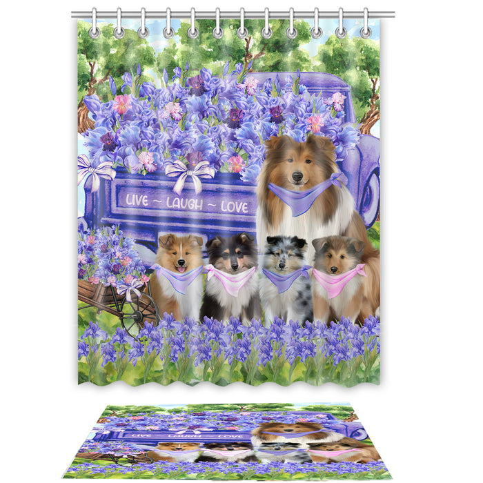 Rough Collie Shower Curtain & Bath Mat Set - Explore a Variety of Personalized Designs - Custom Rug and Curtains with hooks for Bathroom Decor - Pet and Dog Lovers Gift