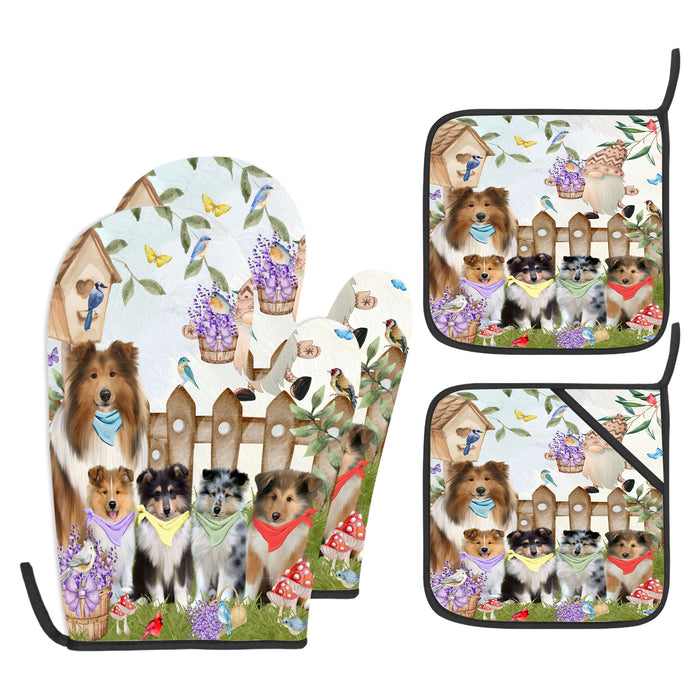 Rough Collie Oven Mitts and Pot Holder Set: Kitchen Gloves for Cooking with Potholders, Custom, Personalized, Explore a Variety of Designs, Dog Lovers Gift