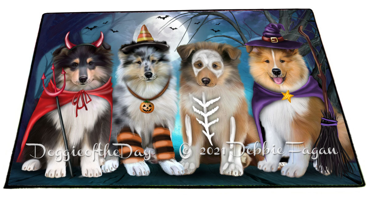 Happy Halloween Trick or Treat Rough Collie Dogs Indoor/Outdoor Welcome Floormat - Premium Quality Washable Anti-Slip Doormat Rug FLMS58435