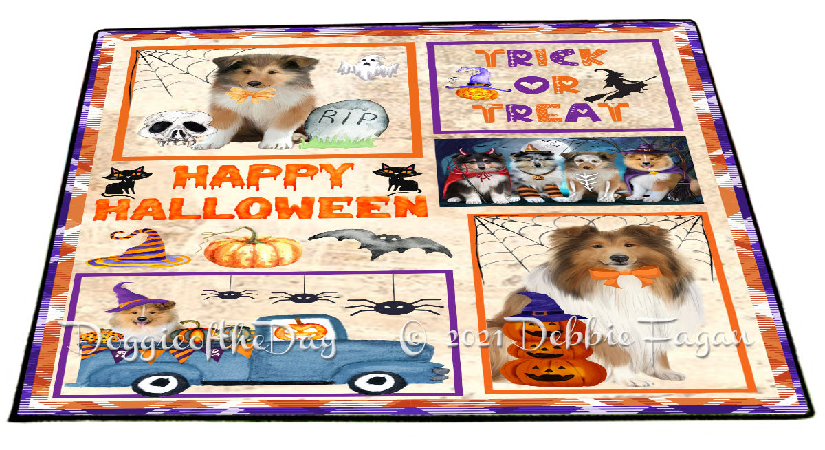 Happy Halloween Trick or Treat Rough Collie Dogs Indoor/Outdoor Welcome Floormat - Premium Quality Washable Anti-Slip Doormat Rug FLMS58186