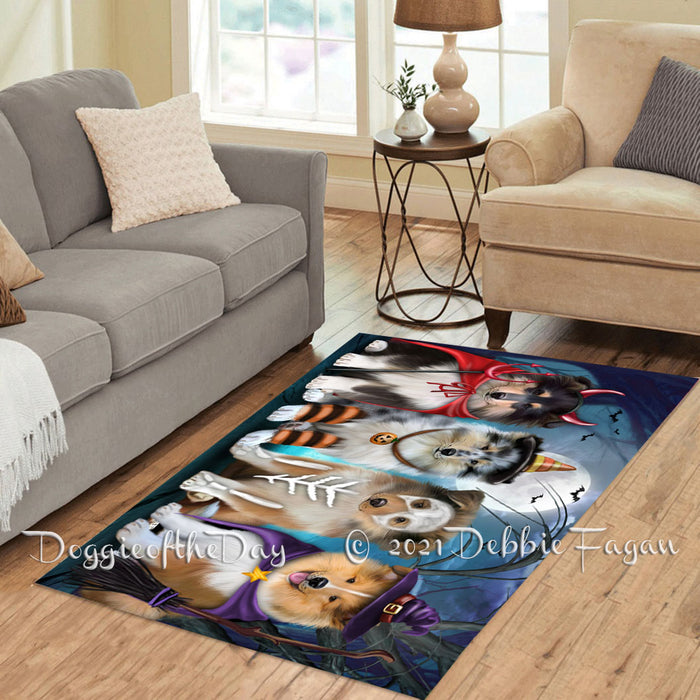 Happy Halloween Trick or Treat Rough Collie Dogs Polyester Living Room Carpet Area Rug ARUG66383