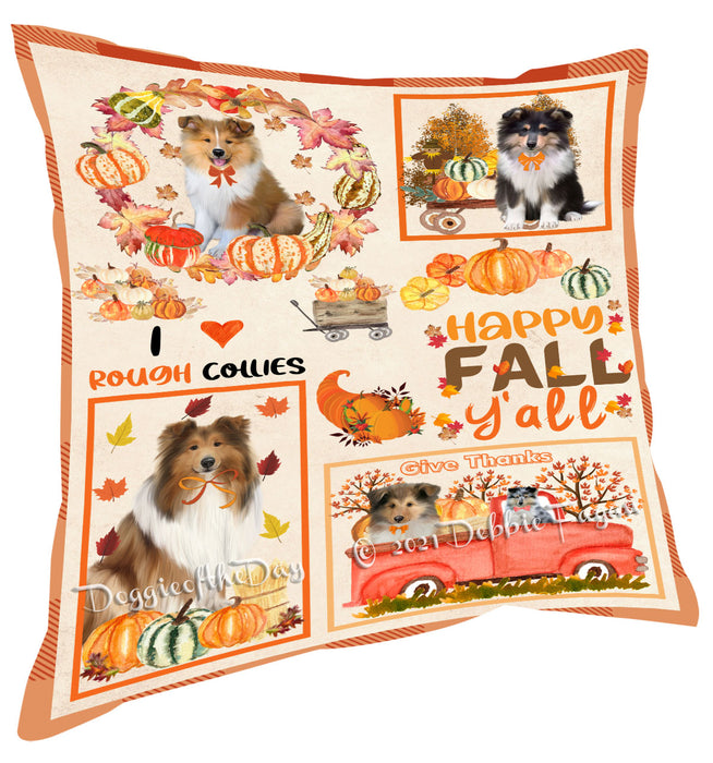 Happy Fall Y'all Pumpkin Rough Collie Dogs Pillow with Top Quality High-Resolution Images - Ultra Soft Pet Pillows for Sleeping - Reversible & Comfort - Ideal Gift for Dog Lover - Cushion for Sofa Couch Bed - 100% Polyester