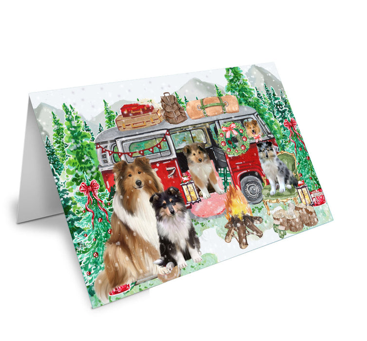 Christmas Time Camping with Rough Collie Dogs Handmade Artwork Assorted Pets Greeting Cards and Note Cards with Envelopes for All Occasions and Holiday Seasons
