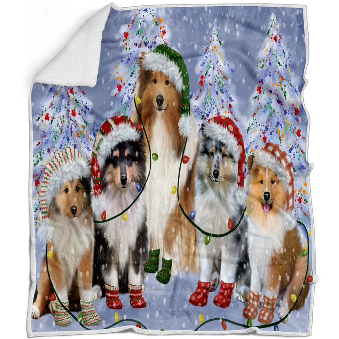 Christmas Lights and Rough Collie Dogs Blanket - Lightweight Soft Cozy and Durable Bed Blanket - Animal Theme Fuzzy Blanket for Sofa Couch