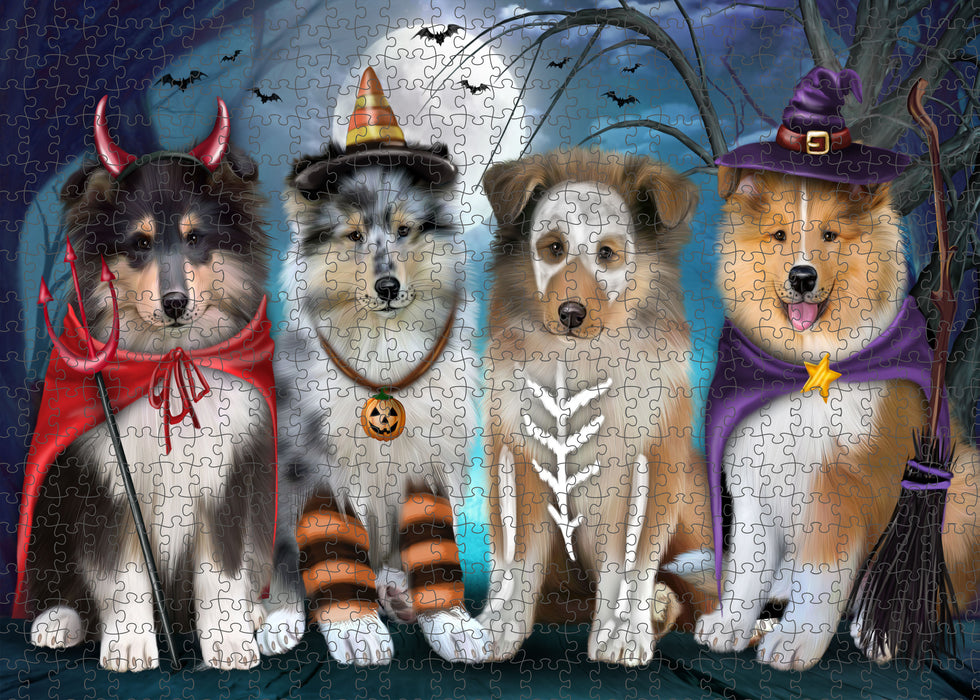 Happy Halloween Trick or Treat Rough Collie Dogs Portrait Jigsaw Puzzle for Adults Animal Interlocking Puzzle Game Unique Gift for Dog Lover's with Metal Tin Box