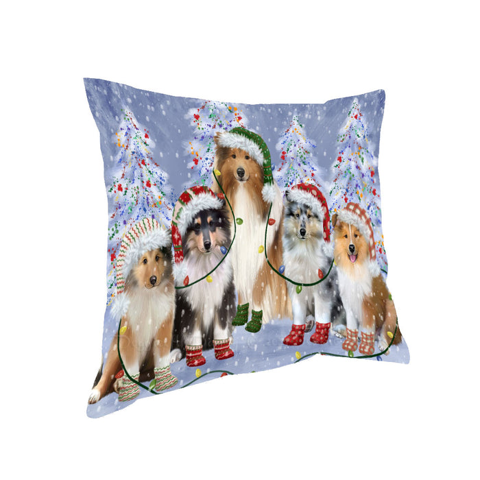 Christmas Lights and Rough Collie Dogs Pillow with Top Quality High-Resolution Images - Ultra Soft Pet Pillows for Sleeping - Reversible & Comfort - Ideal Gift for Dog Lover - Cushion for Sofa Couch Bed - 100% Polyester