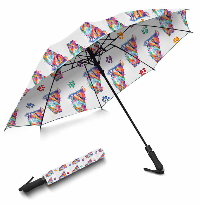 Watercolor Mini Rough Collie DogsSemi-Automatic Foldable Umbrella