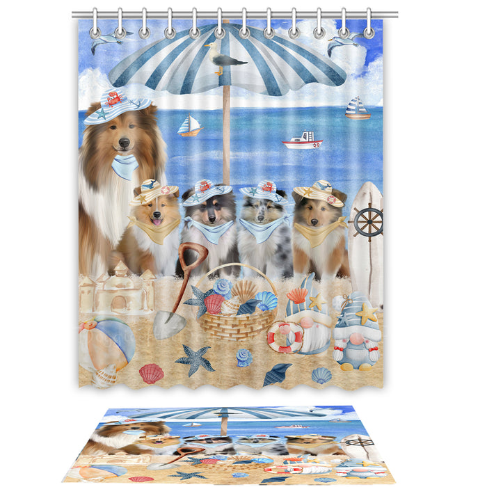 Rough Collie Shower Curtain & Bath Mat Set, Custom, Explore a Variety of Designs, Personalized, Curtains with hooks and Rug Bathroom Decor, Halloween Gift for Dog Lovers
