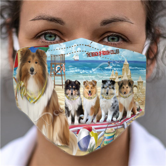 Pet Friendly Beach Rough Collie Dogs Face Mask FM49131