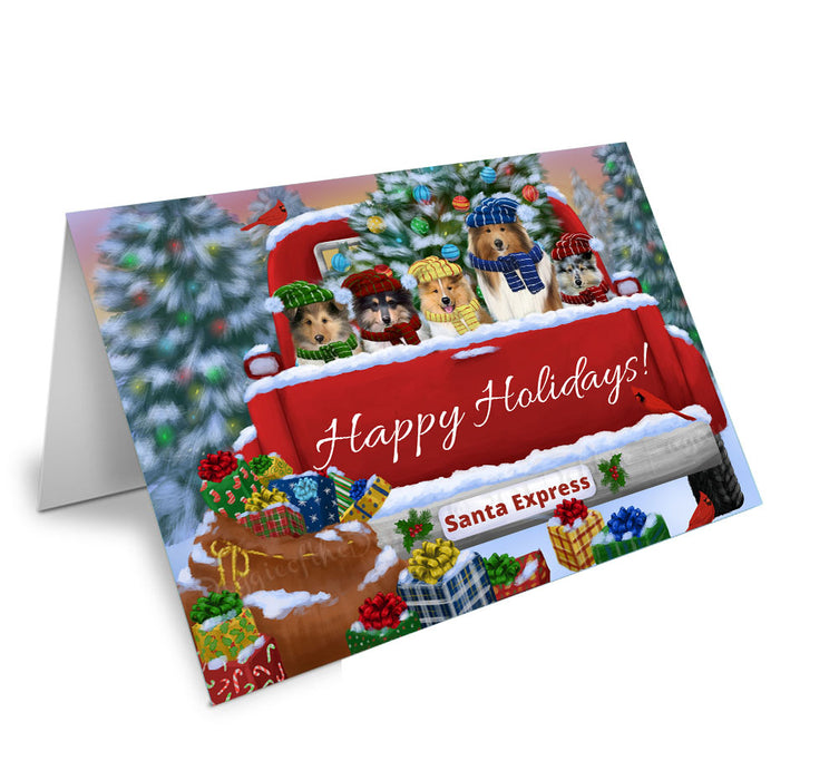 Christmas Red Truck Travlin Home for the Holidays Rough Collie Dogs Handmade Artwork Assorted Pets Greeting Cards and Note Cards with Envelopes for All Occasions and Holiday Seasons
