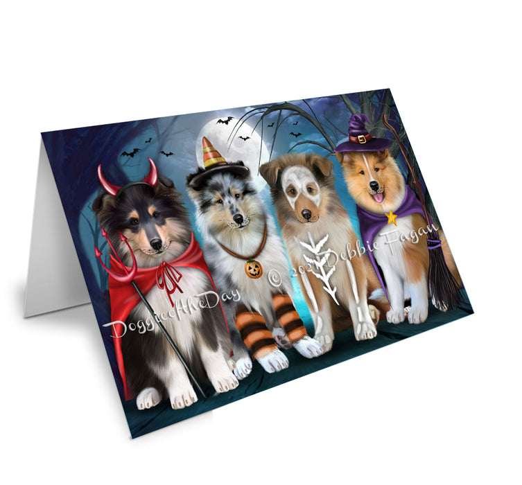 Happy Halloween Trick or Treat Rough Collie Dogs Handmade Artwork Assorted Pets Greeting Cards and Note Cards with Envelopes for All Occasions and Holiday Seasons GCD76808