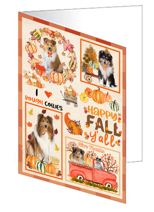 Happy Fall Y'all Pumpkin Rough Collie Dogs Handmade Artwork Assorted Pets Greeting Cards and Note Cards with Envelopes for All Occasions and Holiday Seasons GCD77099