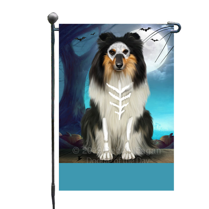 Personalized Happy Halloween Trick or Treat Rough Collie Dog Skeleton Custom Garden Flag GFLG64539