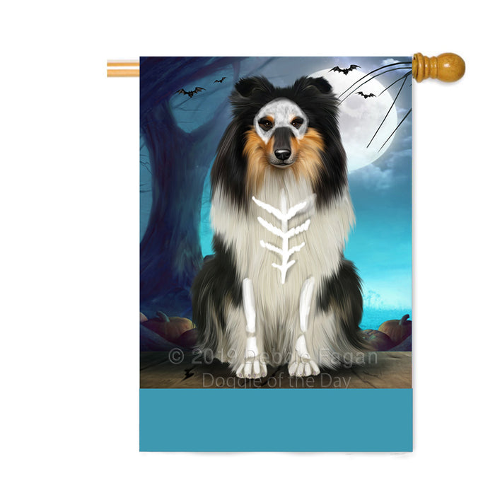 Personalized Happy Halloween Trick or Treat Rough Collie Dog Skeleton Custom House Flag FLG64230