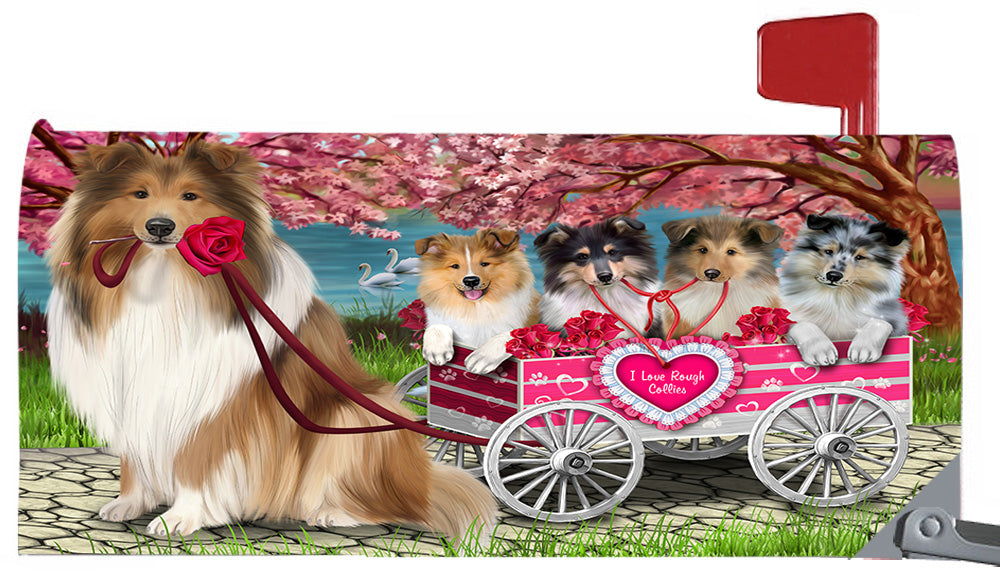I Love Rough Collie Dogs in a Cart Magnetic Mailbox Cover MBC48577