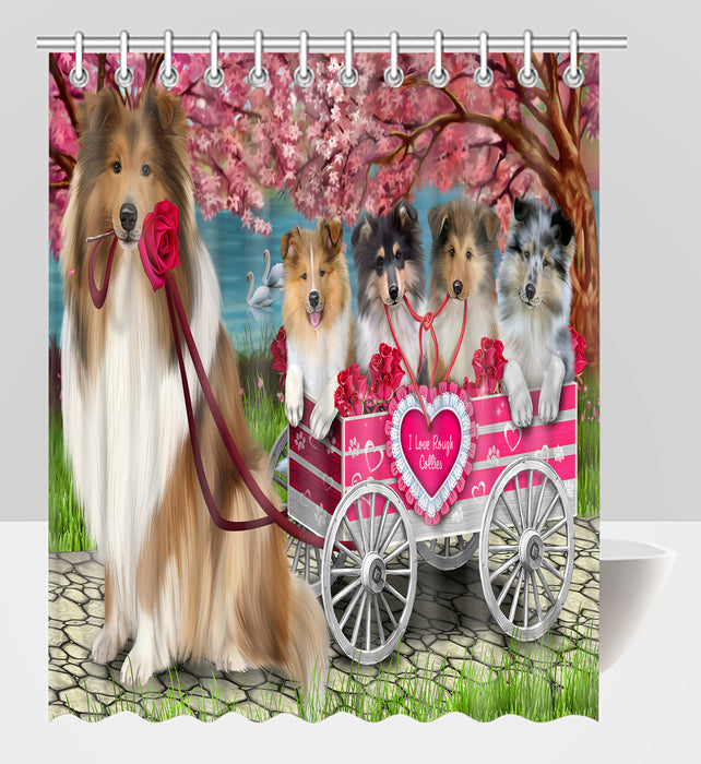 I Love Rough Collie Dogs in a Cart Shower Curtain
