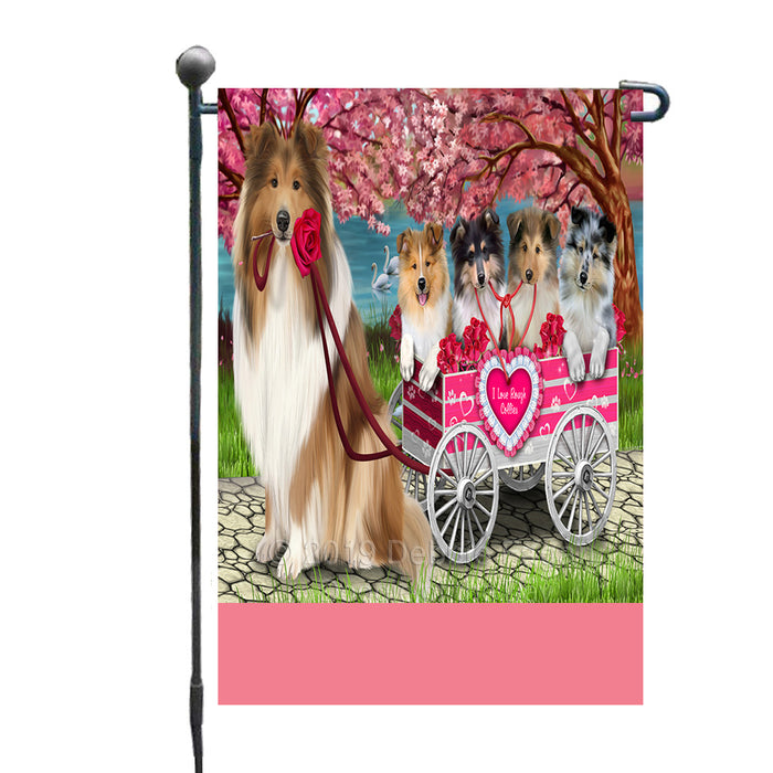 Personalized I Love Rough Collie Dogs in a Cart Custom Garden Flags GFLG-DOTD-A62178