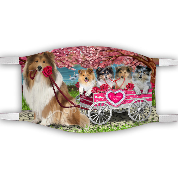 I Love Rough Collie Dogs in a Cart Face Mask FM48174