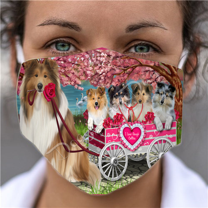 I Love Rough Collie Dogs in a Cart Face Mask FM48174