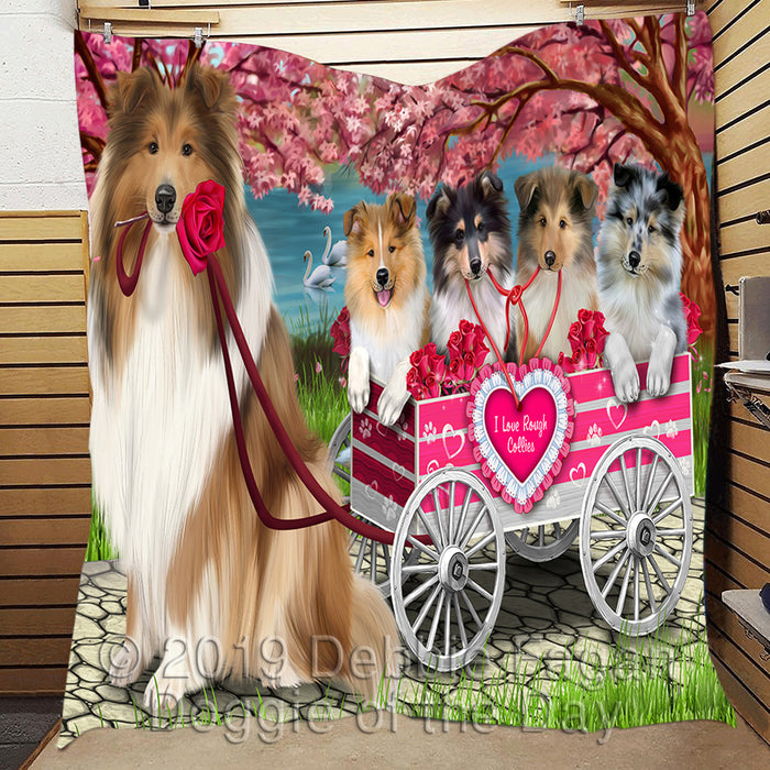 I Love Rough Collie Dogs in a Cart Quilt