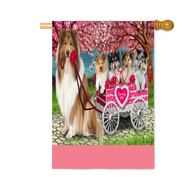 Personalized I Love Rough Collie Dogs in a Cart Custom House Flag FLG-DOTD-A62234