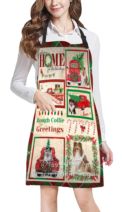 Welcome Home for Holidays Rough Collie Dogs Apron Apron48441